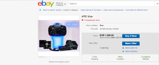 HTC Vive online presale: € 1099 was not too expensive